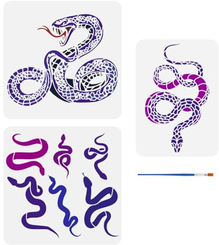 FINGERINSPIRE 3 st ormmålningsstencil med en målarborste, 2 storlekar ormmönster ritningsmall djurtema gör-det-själv konstdekoration schablon för målning på trävägg tyg möbler