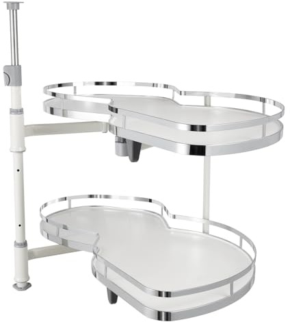 BZYFJB Höhenverstellbarer Karussell-Eckschrank mit Eckauszügen, schwenkbaren Doppelregalen & Halterungen – Weiß, rechts öffnend – Für Küchen- und Eckschränke | Premium Organizer-System