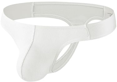 Summer Code Perizoma G String Uomo a Coste Traspirante String Thong Slip Mutande Thong Panty con Elastici Laterali, Bianco, XXL