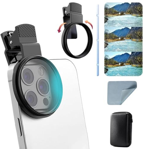 Kit de filtro Clip-0n Cpl de 52 mm para teléfono, elimina el deslumbramiento y aumenta los colores para iPhone/Samsung, filtro polarizador portátil para teléfono para viajes, bodas, vloggers y