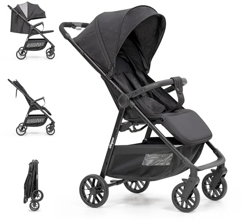 Interbaby - Silla de Paseo Ligera Bebé hasta 22 kg, Carrito Bebé Plegado Automático con una Mano, Respaldo Reclinable, Capota XXL, Suspensión 4 Ruedas, Cochecito Bebé (Negro)