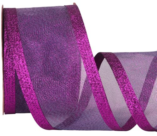 Ribbli Purple Christmas Wired Ribbon, Metallic Wired Ribbon with Glitter Edge 2-1/2 Inch x 10 Yard for Christmas Tree Decoration, Gift Wrapping, Wreaths Supplies, Swag, Holiday Decor