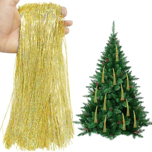 BIBITI - Lametta per albero di Natale in oro, decorazione per albero di Natale per feste di Natale, decorazione per albero di Natale, tenda per albero di Natale, decorazione per albero di Natale