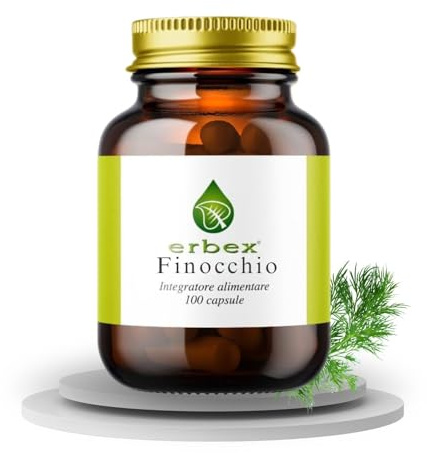 Erbex Integratore Finocchio - Capsule di Finocchio per la Digestione - Integratore Funzionalità Digestiva - Calmante per Stomaco e Intestino - Riduce Gonfiori Addominali - Formula Naturale