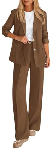 KIRUNDO Womens Suits 2 Piece Set Business Casual Blazer Jacket Wide Leg Dress Pants Suits Professional Work Office Outfits(Brown, Large)