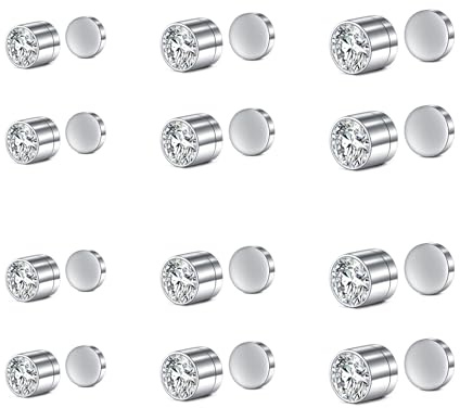 AVYRING Magnetic Earrings for Men Women 316L Stainless Steel Clip on Nose Studs Non Piercing Jewelry CZ Diamond Fake Piercings, Pack of 4 Pairs or 6 Pairs
