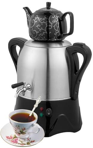 Elektrischer Türkischer Teebereiter, 2000W, 3L Edelstahl Teekanne & 1L Keramik Teekanne, Elektrischer Samowar mit Warmhaltefunktion für Kaffee und Dufttee