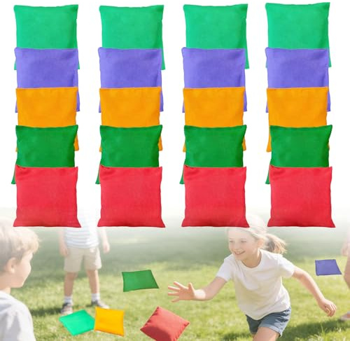 20 sacos de cornhole, 10 × 10 cm, bolsas de frijol coloridas para juegos al aire libre y juegos de jardín, juego al aire libre para niños y niñas