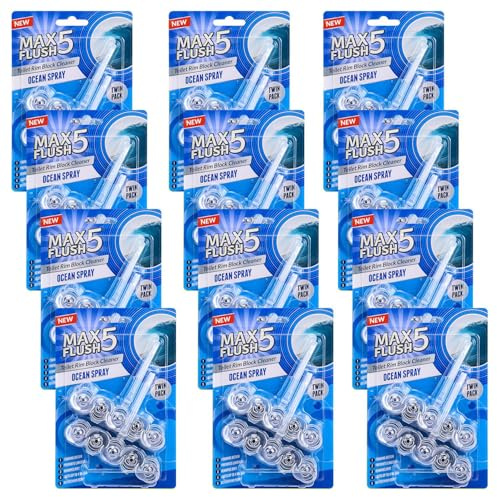 LIVHOME Toilet Rim Block Cleaner, Forest Pine, Citrus Sparkle, Lavender, Tropical Blossom and Ocean Spray Scents, Clear Water Formula, Anti-Limescale Protection (12 Pack, Ocean Spray)