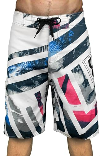 Långa badshorts män under knäet, lös andningsbar snabbtorkande badbyxor lätt sommar semester strand korta byxor breda ben casual shorts med flera fickor och dragsko