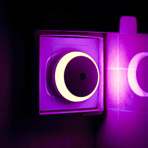 myCozyLite LED Steckdose Nachtlicht, Dämmerungssensor, Rosa Licht, Automatisches Nachtlicht, Energieeffizienz, Rund, 2er Pack