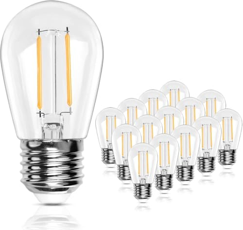 BRIMAX S14 E27 LED-glödlampor, 1 W = 20 W glödlampa 2200 K varmt vitt SES, klart glas ersättning för utomhus ljusslinga ej dimbar, 15 pack