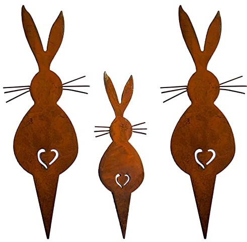 Storm's Gartenzaubereien Gartenstecker - Osterhasen 3er Set 1 große Hase und 2 kleine Hasen für die Osterdekoration