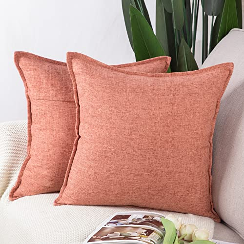 Madizz 2er Set Polyester- Leinen Kissenbezügen Weiche dekorative Kissenbezüge für Sofa Schlafzimmer Kissenhülle Rot 40x40 cm Quadrat