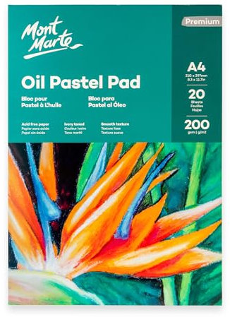 Mont Marte Pastellpapier A4 – Premium Öl-Pastellblock – 20 Blätter – 200g/m² – Ideal für Pastellkreide und Ölpastell
