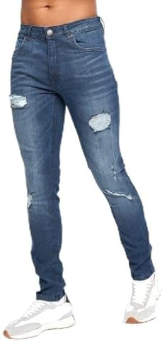 Spindle Ringspun Original Mens Ripped Skinny Fit Jeans Stretch Jean Rip Distressed Denim Pants Trousers Hardwearing Durable Soft Denim- Blue Stonewash Light Blue Mid Blue 32W/ 32L