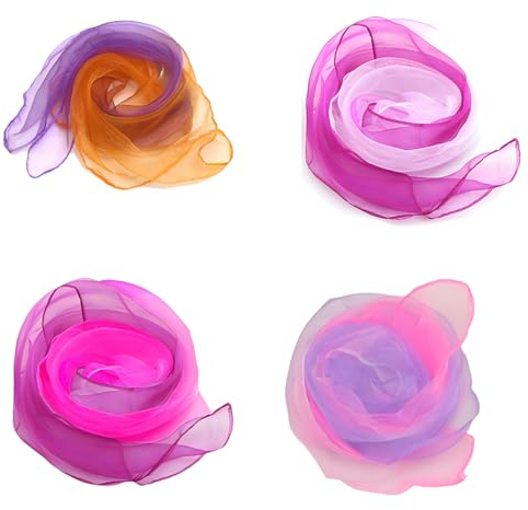 LuLiyLdJ 4 Stück Jongliertücher Chiffontücher Seidentücher Schwungtuch Seidentücher Baby Bunte Tücher