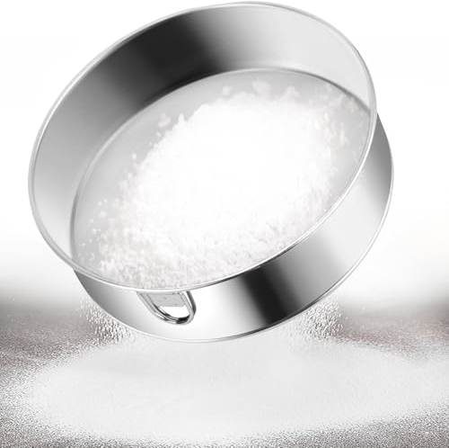 KOBWA Mehlsieb, Edelstahl, feinmaschiges Sieb, Siebpfanne, Lebensmittel, Tee, Zucker, Mehl, Siebe für Küche, Zuhause, 21,6 x 17 cm