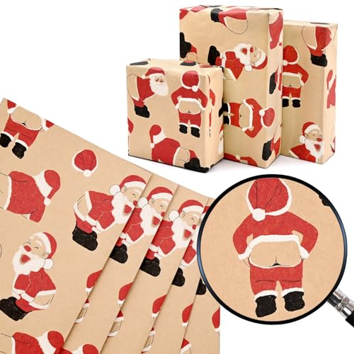50 * 70cm Funny Santa Claus Kraft Wrapping Paper Sheet,5pcs Xmas Wrapping Paper with Santa Claus Perfect for Packing Christmas Party