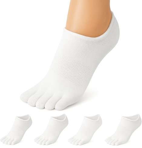 Soxsense No Show Toe Socks Premium Cotton for Women, Align Toes Five Finger Liner Low Cut Thin Socks for Bunion, (4 Pairs) (US, Alpha, Medium, Regular, Regular, White)
