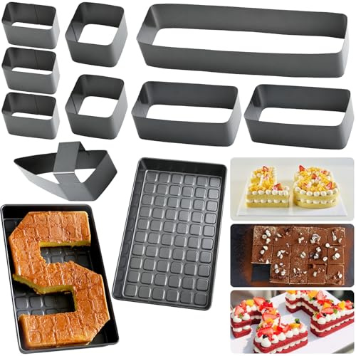Stampo per dolci con Numeri e lettere,10 Stampo per Torta Numero Antiaderente,Set Teglia Componibile Lettere Grandi 36.7 x 22.7 x 5.1 cm,Acciaio al Carbonio,Regolabile,per Feste, Compleanni,Festività