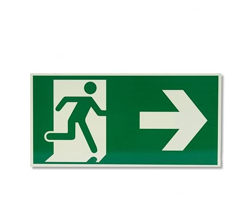 Cartelli Uscita di Emergenza, Segnale Cartello Uscita di Emergenza, 30 x 15cm Uscita di Emergenza Cartello, Segnale Via di Fuga Adesivo in Alluminio per Esterno e Interno (A destra)