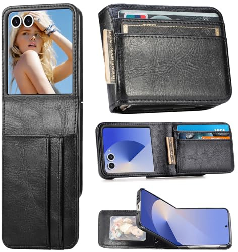 Ysnzaq Portefeuille Rabat Coque pour Samsung Galaxy Z Flip 7 6.85, Cuir PU de Qualité Supérieure avec Fente Carte Antichoc Étui pour Samsung Z Flip7-SDQB Black