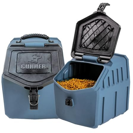 GUNNER 30 lbs Dog Food Storage Container - Waterproof & Airtight Dog Food Bin - Multi-Purpose Pet Meal Bin for Dry Feed, Corn, Chicken Feed, Pet treats, Bird Seed, & More - Blue