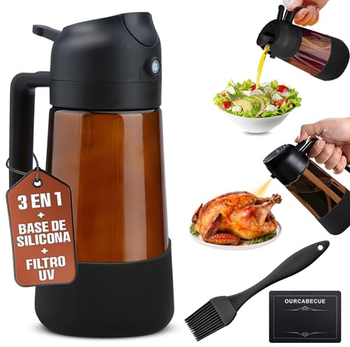 ARVOMA Pulverizador de Aceite para Cocinar – Rociador para Cocina Saludable – Botella 2 en 1 Aceitera Spray Pulverizador y Dispensador de Aceite – para Freidora de Aire, Ensaladas y Barbacoa
