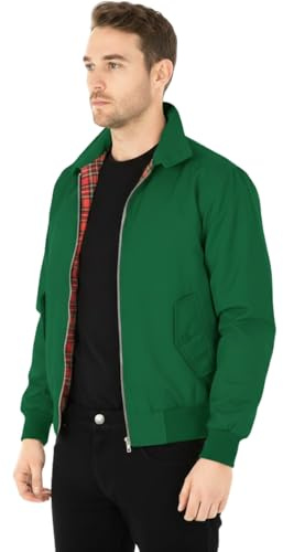 STAR FASHION Harrington Jacket Unisex Men's Women's Retro Mod Scooter Bomber Jacket Tartan Lined Lightweight Zip Up Casual Coat Polyester Sizes S-5XL