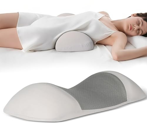 Cozary Cuscino Lombare Ortopedico, 55 x 25 x 8 cm, con Memory Foam e Rivestimento Lavabile, per Sollievo dal Dolore alla Schiena, Ideale per Letto, Divano, Sedia Ufficio e Auto, Grigio
