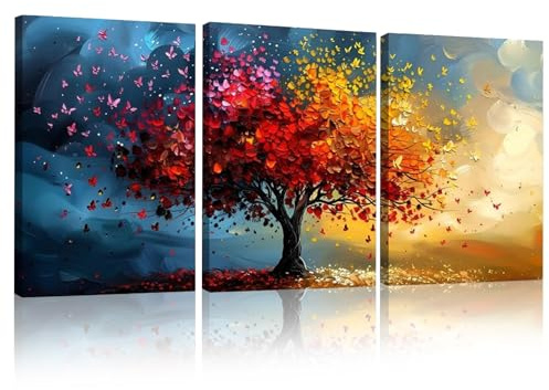 KiKiHong Set 3 Framed Canvas Wall Art,Tree of Life Modern Abstract Print,Wall Art for Living Room,Bedroom, Hallway, Stairs Wall Decor, 12x16(30x40cm)