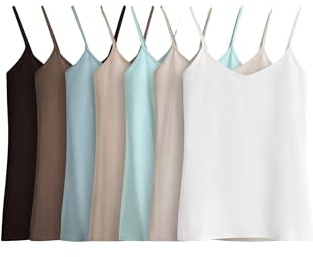 THE SET Mujeres Pack de 7 Camisetas con Tirantes Finos Chocolate Brown/Cream/White/Blues XL