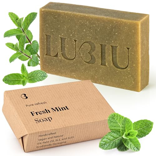 lubiu Saponetta Naturale al Menta per Uomo 100g - Sapone Solido Corpo, Viso, Mani, Barba e Capelli - Sapone Artigianale Naturale - Saponette Profumate Regalo - Bagnoschiuma Solido