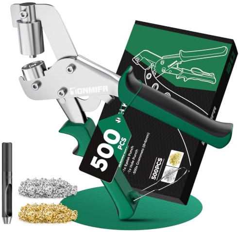 Professional Eyelet Punch Kit - Tonmifr 6mm(1/4) Grommet Hole Punch Plier with 500pcs Metal Grommets, Perfect for Fine Details on Lightweight Fabrics, Canvas, Tarpaulins & DIY Craft Projects