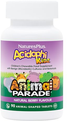 NaturesPlus Animal Parade Acidophikidz - Children’s Chewable Vegan Probiotic, Natural Mixed Berry Flavour - Vegan, Gluten Free - 90 Tablets