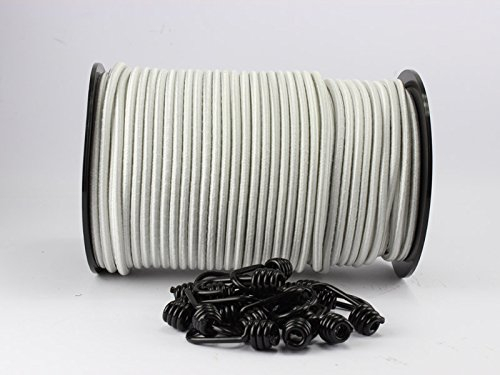 monoflex 8mm Expanderseil weiß 30m + 20 Spiralhaken Gummiseil Planenseil Haken Seil Plane