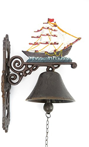 Clever-Deko Gartenglocke Wandglocke Segelschiff Windjammer Gusseisen Eisen Eisenglocke Metallglocke Schiffsglocke Antik rustikal braun Bauernhof Hofglocke