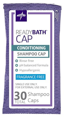 Medline ReadyBath Unscented Rinse-Free Shampoo Cap with Conditioner, 30 Count