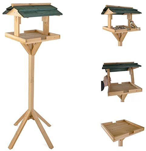 BURI Vogelhaus aus Holz inkl. Ständer ca. 31x30x112cm, Wetterfestes Vogelhäuschen - Futterhaus Vogelfutterstation - Schutz gegen Schnee & Regen