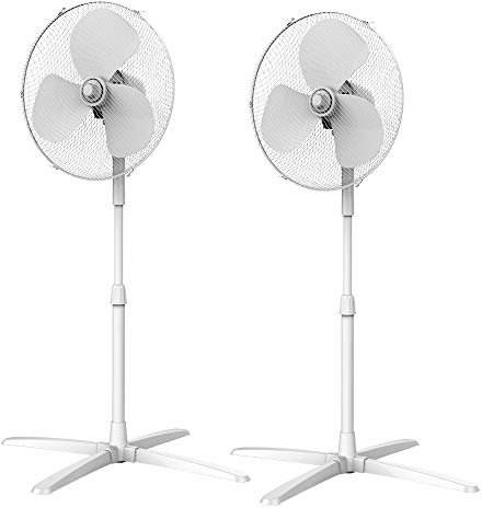 Igenix x2 Pack DF1655 Pedestal Oscillating 3-Speed Fan with Mesh Safety Grill, 16-Inch, 40 W, White, Pack Of 2