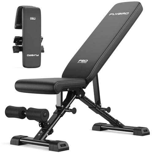 FLYBIRD Banc de musculation réglable, professionnel, système de réglage rapide,facile à plier et ranger, dossier allongé adapté au développé couché, pré-monté à 80%