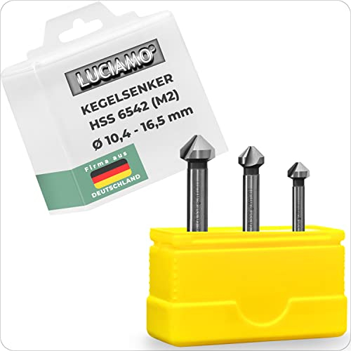 LUCIAMO 3 Stück 90° Profi Senker Set HSS M2 (6542) - für Holz, Metall und Kunststoff - ein Muss für jeden Werkzeugkasten!