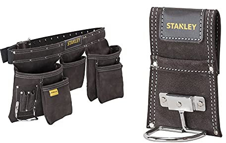 Stanley Stst1-80113 Porte Outils Double Ceinture - Nombreuses Poches - Cuir de Qualité Supérieure - Renfort Par Rivets - 145 x 9 x 26 & STST1-80117 Porte-marteau en Cuir, Noir