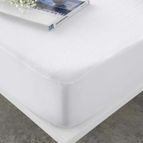 NATURALS - Protector de Colchón Ajustable Liso - Rizo 100% Algodón - Impermeable, Transpirable y Antialérgico - Cama 90 (90x200 cm) - Cubre Colchón - Oeko-Tex Standard 100