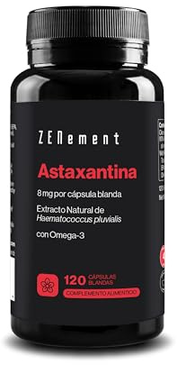 Pure Natural Astaxanthin 8 mg from Haematococcus pluvialis – with Omega-3 for Improved Absorption – 10% Pure Astaxanthin – 120 Softgel Capsules – Zenement