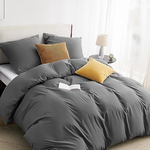 BEDSURE Bettwäsche 220x240 3teilig Anthrazit - 1 Bettbezug 240x220 cm + 2 Kissenbezüge 80X80 cm, ÖKO-TEX Bettwäsche-Sets Grau Polyester Mikrofaser mit Reißverschluss