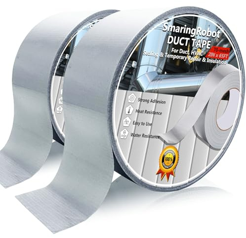2 Pack Duct Tape Heavy Duty, Waterproof, Heat Resistant, Strong Adhesive Packaging Tape for HVAC, Home Improvement, Outdoor, Packing Boxes, Pipe Insulation, Window Sealing (21 Yards x 2 Inch)