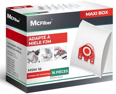 McFilter | 16 bolsas para aspiradoras Miele FJM | adecuado para S511, S512-1, S548 Plus | 5 capas | bolsa para polvo incl. 8 filtros con cierre automático | MAXI BOX