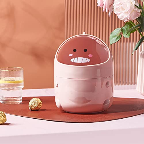 BORDSTRACT Mini Papelera con Tapa abatible, Papelera de Escritorio para niños, Mini de Dinosaurio bebé(Rosa)